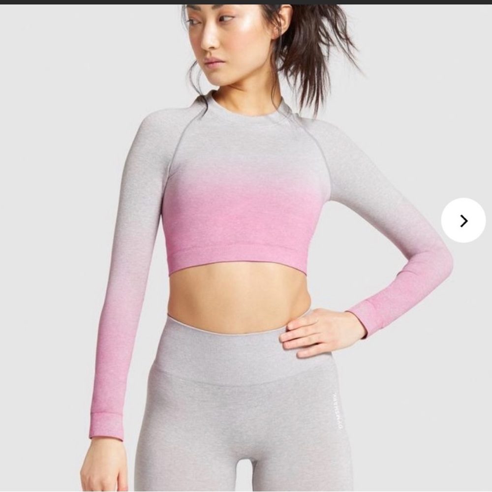 Gymshark Adapt Ombre Seamless Long Sleeve Crop Top - Light Grey Marl/Pink